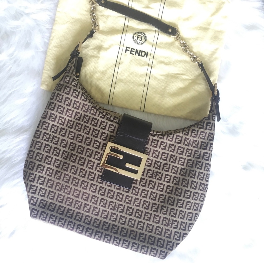FENDI TOBACCO ZUCCA CANVAS HOBO BAG